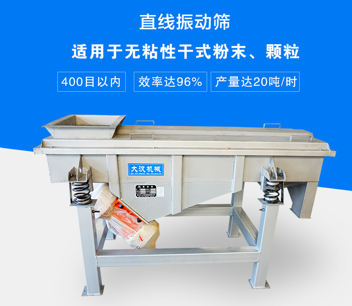 直線振動篩適用于無粘性干式粉末、顆粒，產量達20噸/時